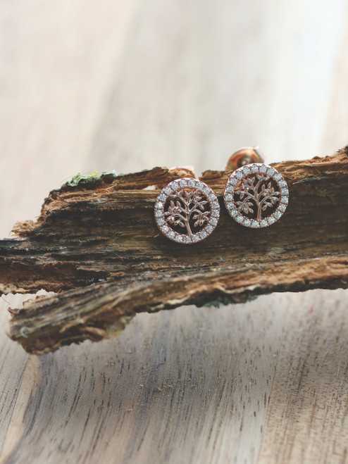 Rose Gold Tol In CZ Circle Stud Earrings Rose Gold Tol In CZ Circle Stud Earrings