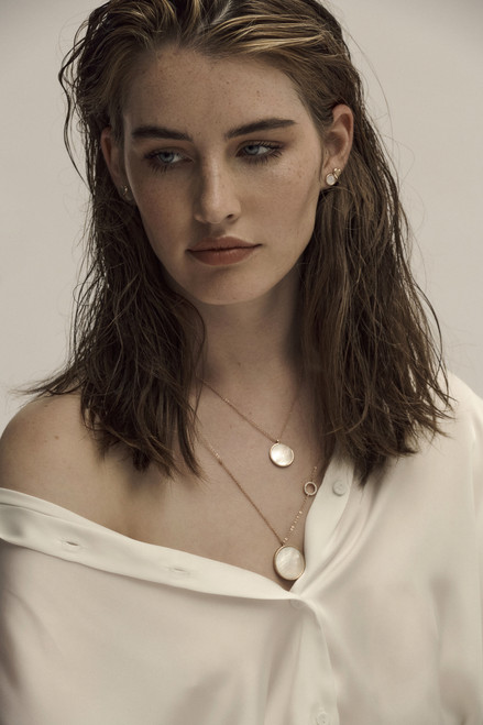 MOTHER OF PEARL FULL MOON PENDANT WITH CZ RING - ROSE GOLD MOTHER OF PEARL FULL MOON PENDANT WITH CZ RING - ROSE GOLD