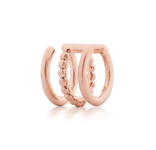 Romi Rose Gold Chain, Triple Plain & Beaded Cuff Earring Set Romi Rose Gold Chain, Triple Plain & Beaded Cuff Earring Set