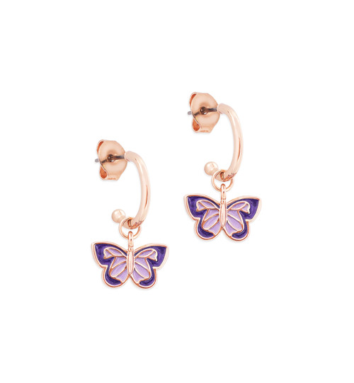 TC BUTTERFLY - ROSE GOLD LOOP BAR EARRINGS WITH PURPLE ENAMEL FILL TC BUTTERFLY - ROSE GOLD LOOP BAR EARRINGS WITH PURPLE ENAMEL FILL