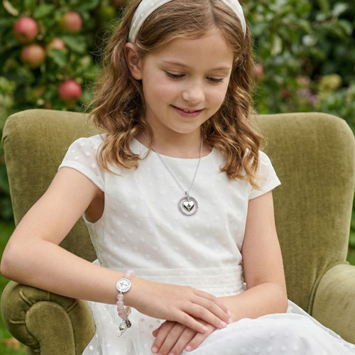 Heart In Pink CZ Halo Necklace