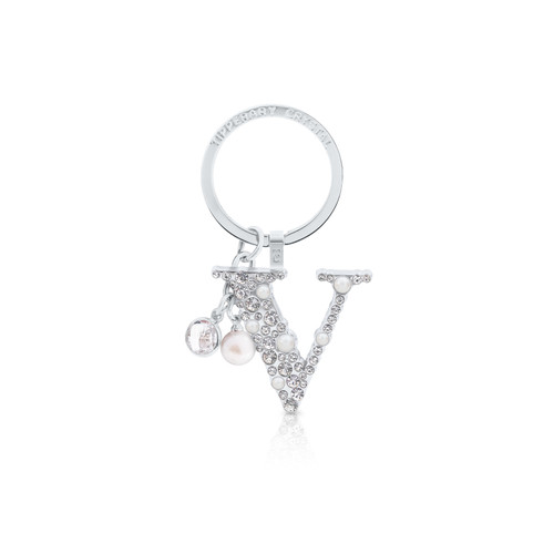 Tipperary Crystal Pearl & Diamond Letter "V" Keyring Tipperary Crystal Pearl & Diamond Letter "V" Keyring
