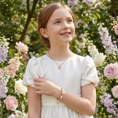 Floral Rose Gold Cross Necklace