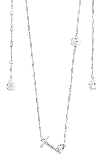Crafted in sleek polished silver, each unique letter is adorned with a sparkling bezel set clear CZ adding a touch of glamour to these eye-catching pendants. Each letter is positioned at an angle creating a contemporary look. They are suspended from a beautiful shimmering Singapore chain and secure safely with a lobster claw clasp. Crafted in sleek polished silver, each unique letter is adorned with a sparkling bezel set clear CZ adding a touch of glamour to these eye-catching pendants. Each letter is positioned at an angle creating a contemporary look. They are suspended from a beautiful shimmering Singapore chain and secure safely with a lobster claw clasp.