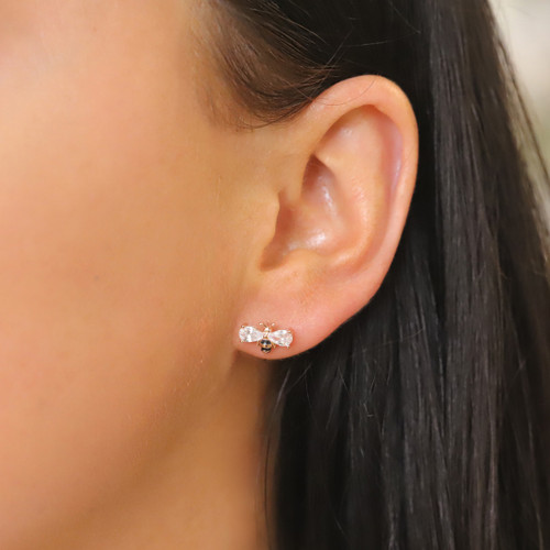 BEE ROSE GOLD BALL STUD EARRINGS BEE ROSE GOLD BALL STUD EARRINGS