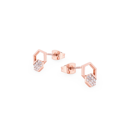 BEE ROSE GOLD HEXAGONAL/PAVE STUD EARRINGS BEE ROSE GOLD HEXAGONAL/PAVE STUD EARRINGS
