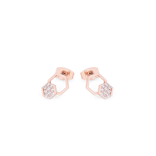 BEE ROSE GOLD HEXAGONAL/PAVE STUD EARRINGS BEE ROSE GOLD HEXAGONAL/PAVE STUD EARRINGS