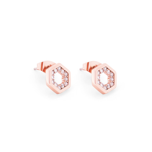 BEE ROSE GOLD HEXAGONAL STUD EARRINGS BEE ROSE GOLD HEXAGONAL STUD EARRINGS
