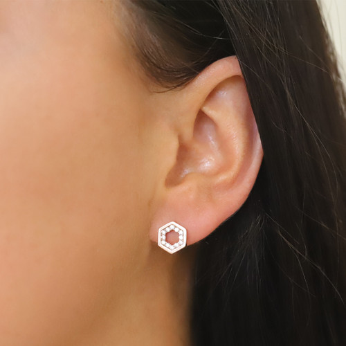 BEE ROSE GOLD HEXAGONAL STUD EARRINGS BEE ROSE GOLD HEXAGONAL STUD EARRINGS