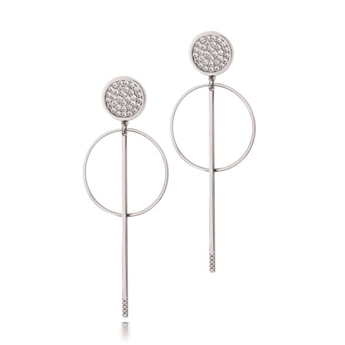 ROMI SILVER PAVE HOOP & STEM EARRINGS ROMI SILVER PAVE HOOP & STEM EARRINGS