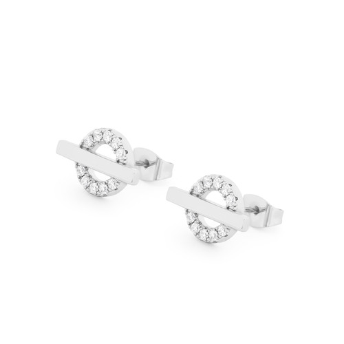 T-BAR STUD EARRINGS SILVER CIRCLE CZ T-BAR STUD EARRINGS SILVER CIRCLE CZ