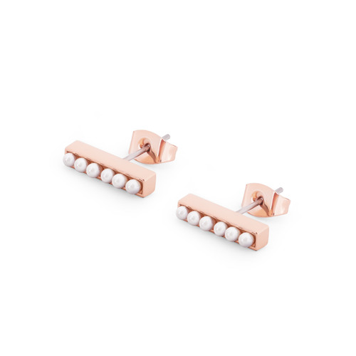 T-BAR STUD EARRINGS ROSE GOLD SET WITH PEARLS T-BAR STUD EARRINGS ROSE GOLD SET WITH PEARLS