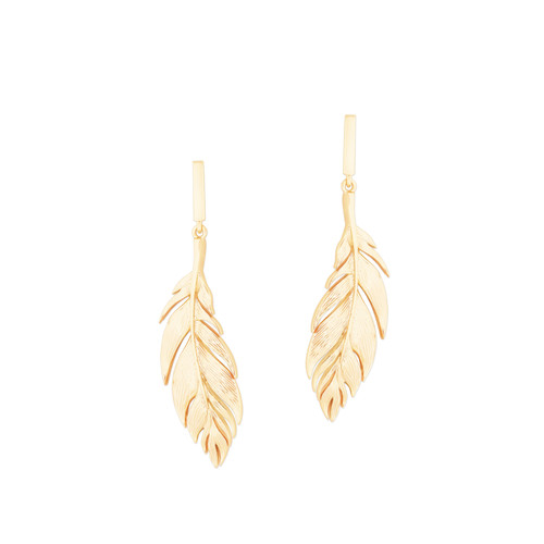 FEATHER SIMPLE DROP EARRING GOLD FEATHER SIMPLE DROP EARRING GOLD
