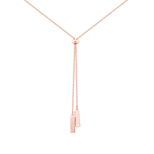 LONG ADJ RG FEATHER PENDANT & GREY CZ CHARM LONG ADJ RG FEATHER PENDANT & GREY CZ CHARM