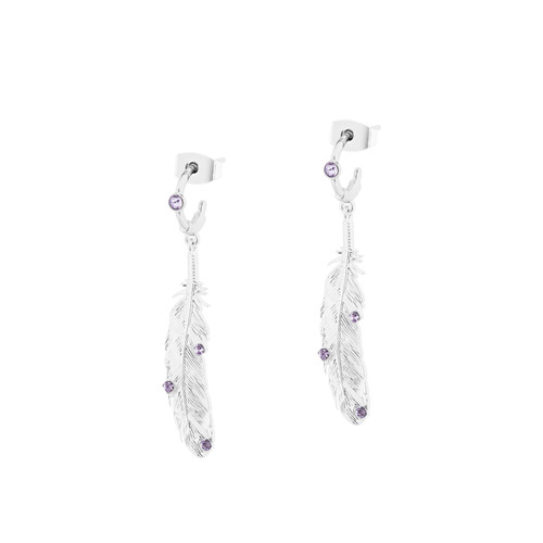 FEATHER HOOP EARRINGS SILVER FEATHER HOOP EARRINGS SILVER
