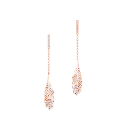 LONG FEATHER RG EARRINGS INSET WITH CLEAR CZ LONG FEATHER RG EARRINGS INSET WITH CLEAR CZ
