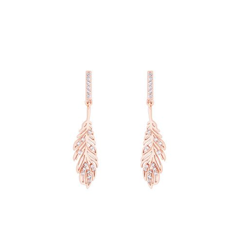 RG FEATHER DROP EARRINGS INSET WITH CLEAR CZ RG FEATHER DROP EARRINGS INSET WITH CLEAR CZ