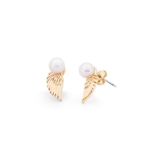 Angel Wing Pearl Earrings Gold - New 2024