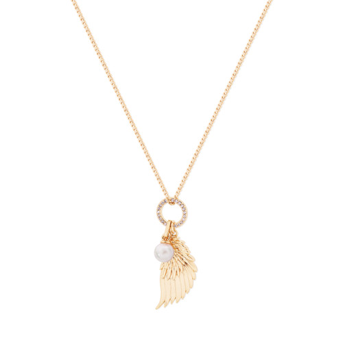 Angel Wing Crystal & Pearl Pendant Gold Angel Wing Crystal & Pearl Pendant Gold