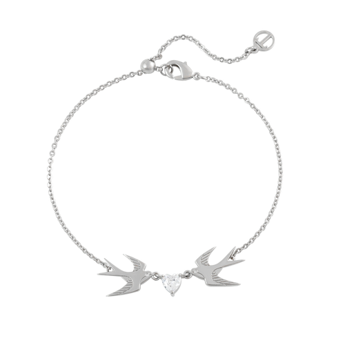 TC Swallow Bracelet 2 Swallows and Heart CZ - Silver TC Swallow Bracelet 2 Swallows and Heart CZ - Silver