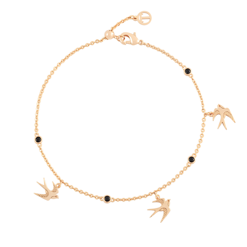 TC Swallow Bracelet 3 Swallows & Black CZ - Gold TC Swallow Bracelet 3 Swallows & Black CZ - Gold