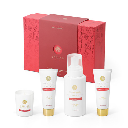 Unwind - Happiness S/4 (Foaming Gel/ Body Cream/ Body Scrub/ Candle) Unwind - Happiness S/4 (Foaming Gel/ Body Cream/ Body Scrub/ Candle)