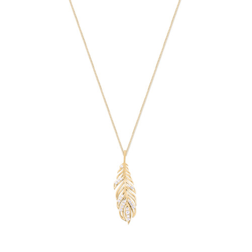 Feather Pendant Inset With Cz Gold Feather Pendant Inset With Cz Gold