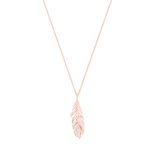 Feather Pendant Inset With Cz Rose Gold Feather Pendant Inset With Cz Rose Gold