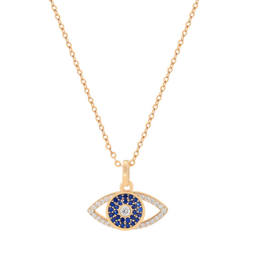 Gold Evil Eye Sapphire CZ Pendant necklace with pavé detail and sapphire-blue centre – jewellery product thumbnail on white background Gold Evil Eye Sapphire CZ Pendant necklace with pavé detail and sapphire-blue centre – jewellery product thumbnail on white background