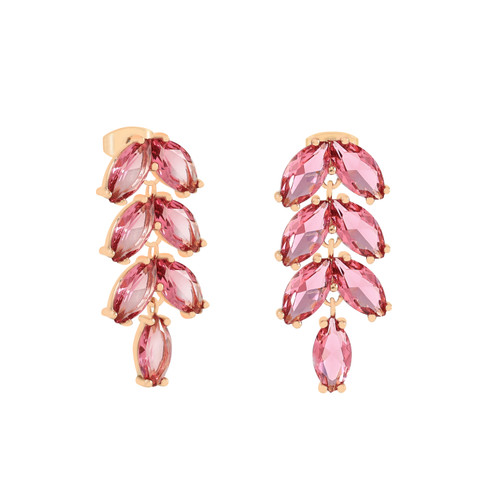 Gold Maureen O’Hara leaf earrings with cascading ruby-red stones in an elegant post earring design.
