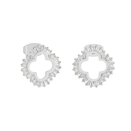 Maureen O'Hara Cz Surround Cutout Flower Earrings Silver