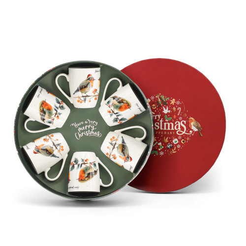 Christmas Robins S/6 Hatbox Mugs Christmas Robins S/6 Hatbox Mugs