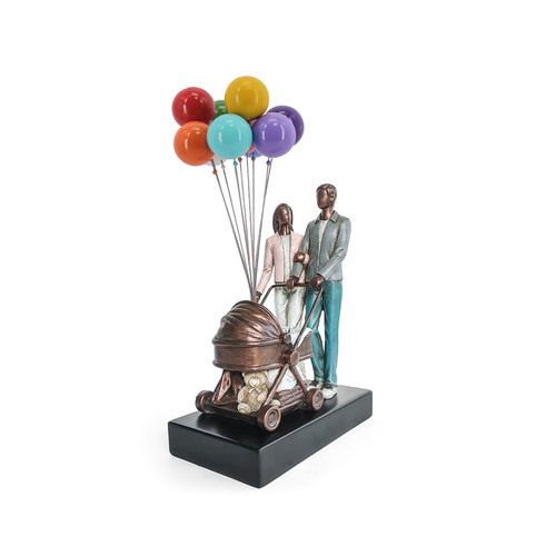 David McGlynn Sculpture - Pram with Balloons "Contentment"