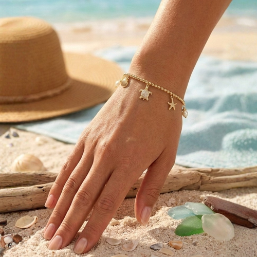 Tc Under The Sea - Pearl/Shell/Starfish/Turtle Bracelet Gold