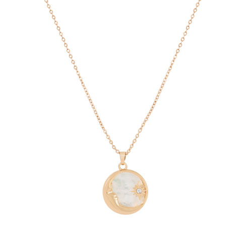 c Star & Moon Mother Of Pearl Inset Pendant Gold