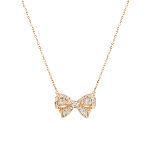 Tc Bow Double Bow Cz Inset Gold Pendant