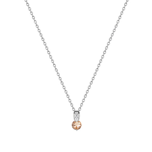 Silver Round Pink Stone W/Pave Bale Pendant
