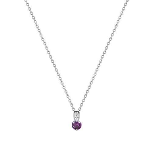 Silver Round Purple Stone With Pave Bale Pendant