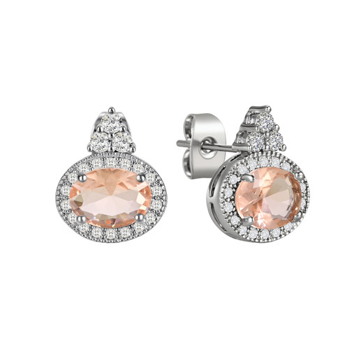 Silver Oval Pink Stone Earrings