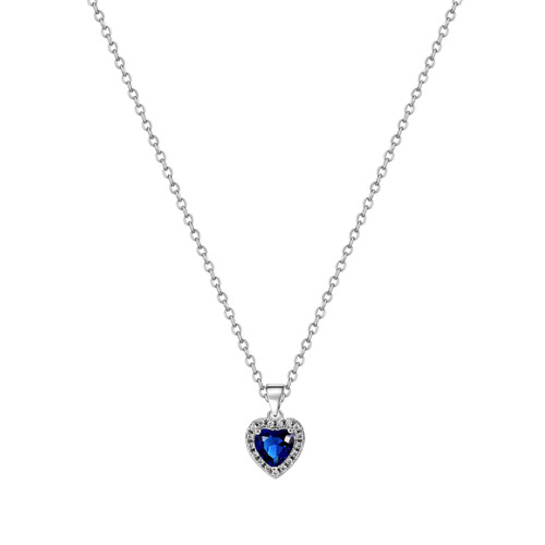 Silver Diamond Heart Pendant Sapphire