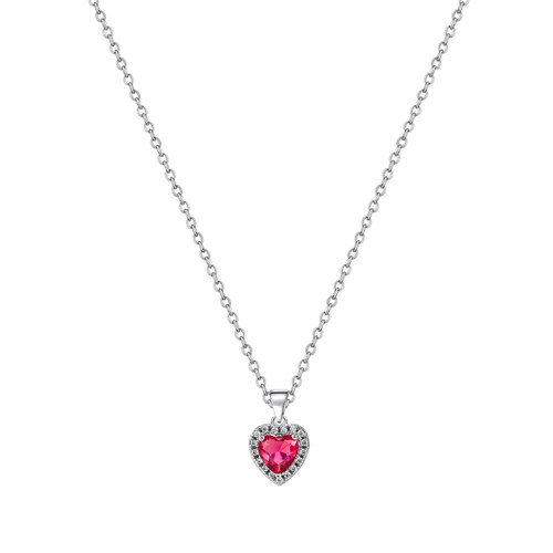 Silver Diamond Heart Pendant Ruby