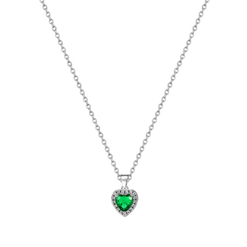 Silver Diamond Heart Pendant Emerald