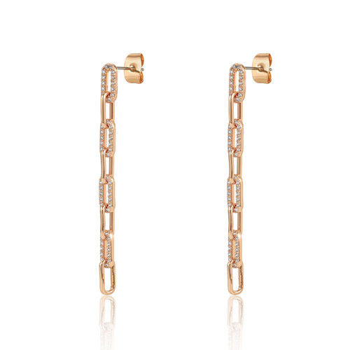 TC Chain & Pave Drop Earrings Gold