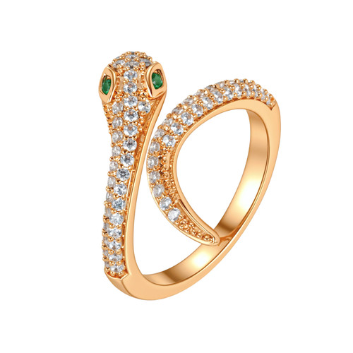 Tc Snake Pave Set Green Eyes Ring Gold