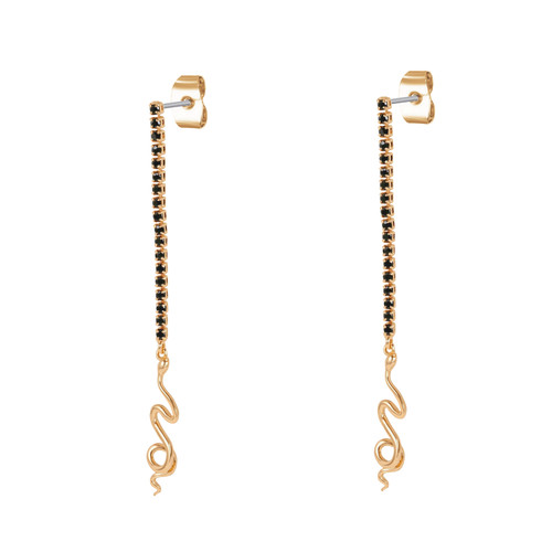 Tc Snake Drop Earrings Black Cz Gold