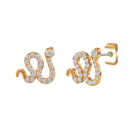 Tc Snake Cz Inset Mini Stud Earrings Gold