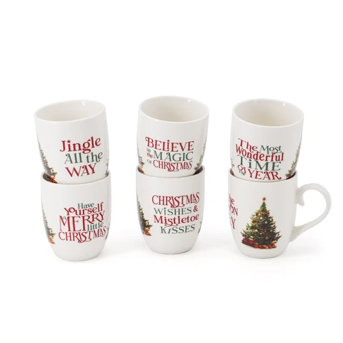 NEW Merry little Christmas Set of 6 Hatbox Mugs