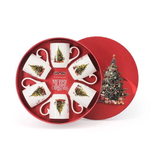 NEW Merry little Christmas Set of 6 Hatbox Mugs