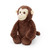 A soft, plush toy shaped like a monkey. The monkey is sitting and facing forward. It has a brown, furry body and a tan face with a stitched smile and dark eyes.