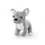 A gray plush French bulldog toy standing and facing forward, with large upright ears and a white belly. A gray plush French bulldog toy standing and facing forward, with large upright ears and a white belly.